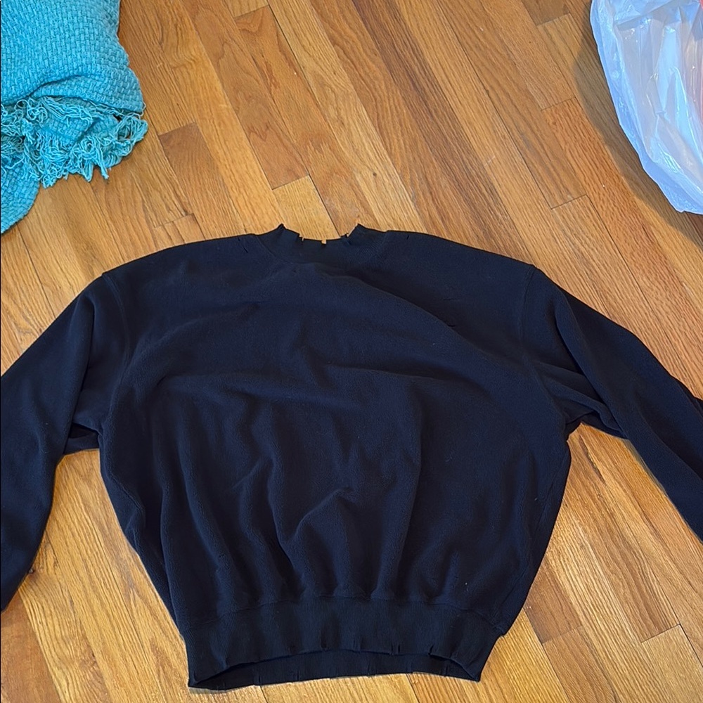 Black Crew Neck Sweater with Ribbed Cuffs